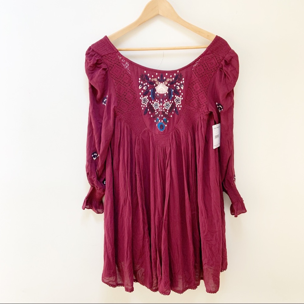 free people plum embroidered dress XS - Picture 2 of 8